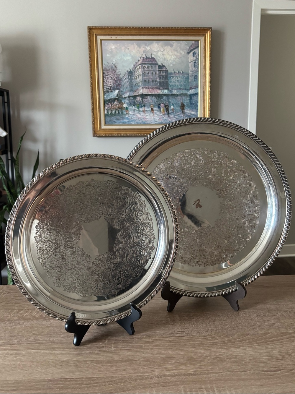 Vintage Wm Rogers Silverplate Trays Set of 2 - Ornate Floral